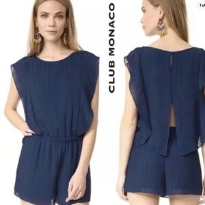CLUB MONACO Jonet Romper Pleated Sheer Open Back In Rajasthan Navy Size 4